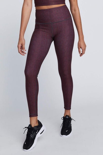 High Waist Reversible Leggings Red Stripe